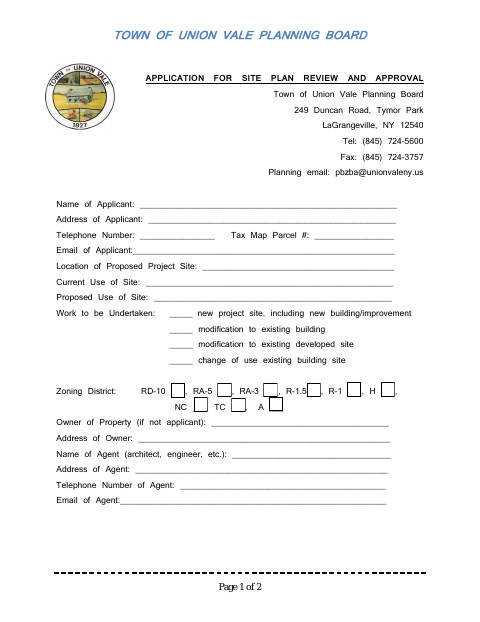 First page of the Application for Site Plan Review and Approval