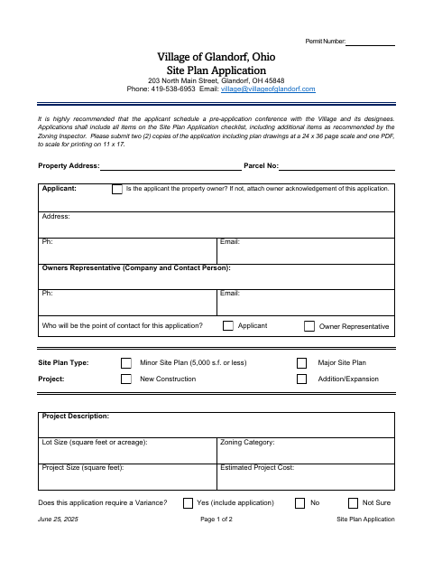 First page of the Site Plan Application
