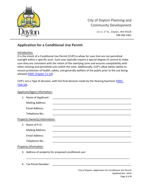First page of the Application for a Conditional Use Permit