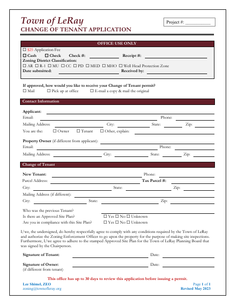 First page of the Change of Tenant Application