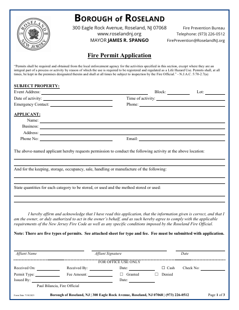 First page of the Fire Permit Application