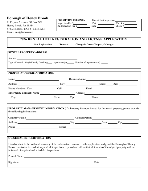 First page of the Rental Unit Registration and License Application