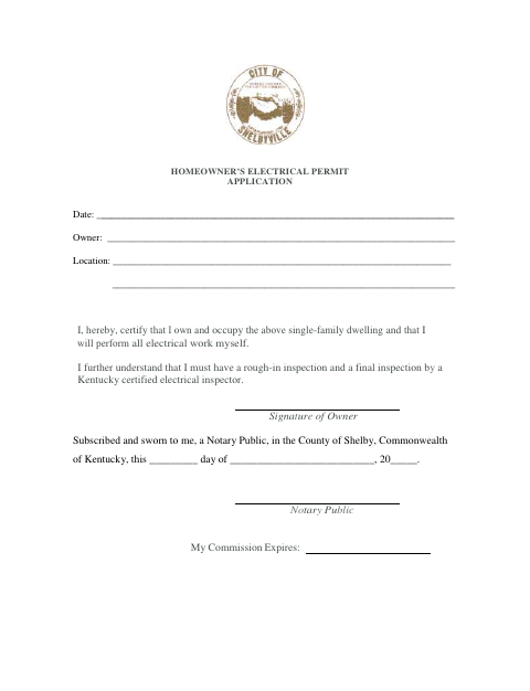 First page of the Homeowner’s Electrical Permit Application