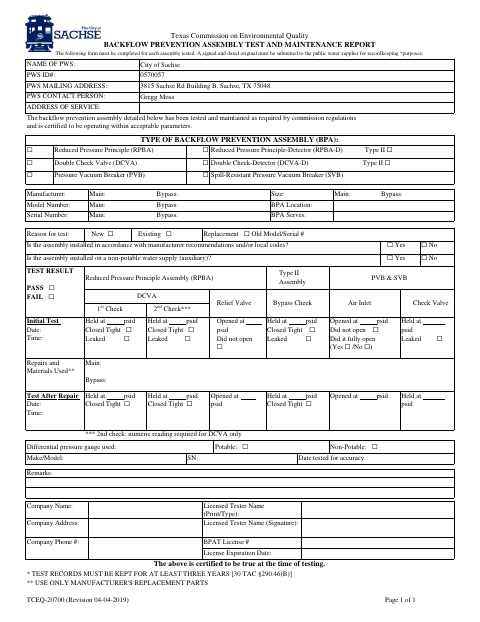 First page of the Backflow Test Report