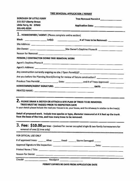 First page of the Tree Removal Application Permit