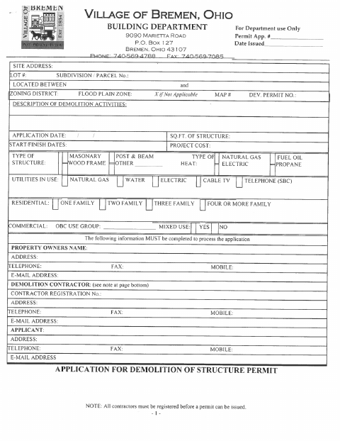 First page of the Building Demo Permit
