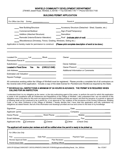 First page of the Building Permit Application