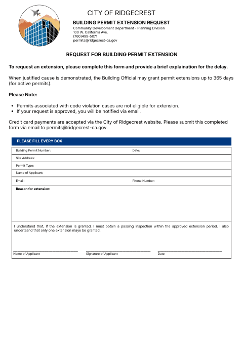 First page of the Building Permit Extension Request