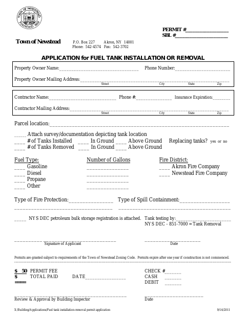 First page of the Application for Fuel Tank Installation or Removal
