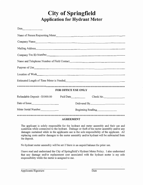 First page of the Hydrant Meter Application