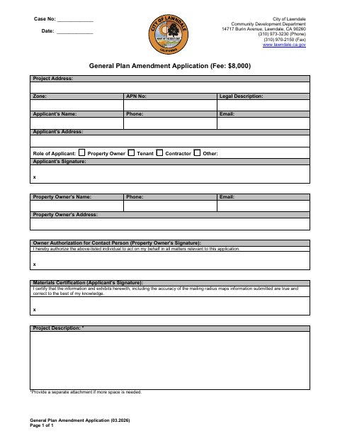 First page of the General Plan Amendment Application