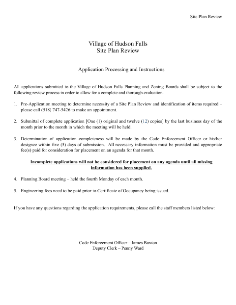 First page of the Site Plan Review Application