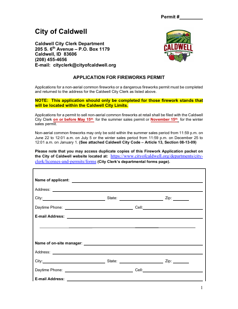 First page of the Fireworks Stand Permit Application