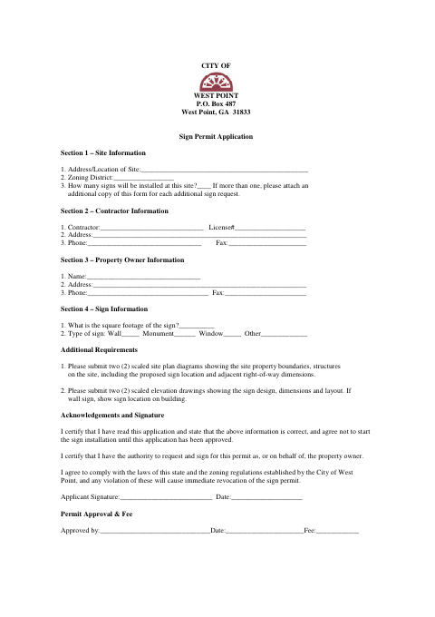First page of the Sign Permit Application