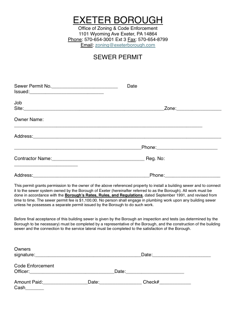 First page of the Sewer Permit