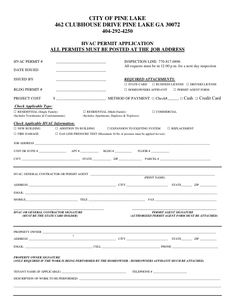 First page of the HVAC Permit Application