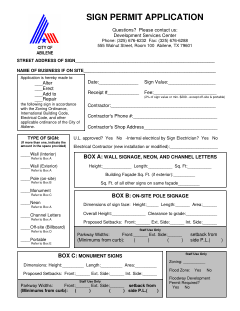 First page of the Sign Permit Application