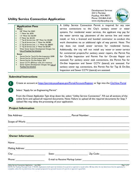 First page of the Utility Service Connection Application