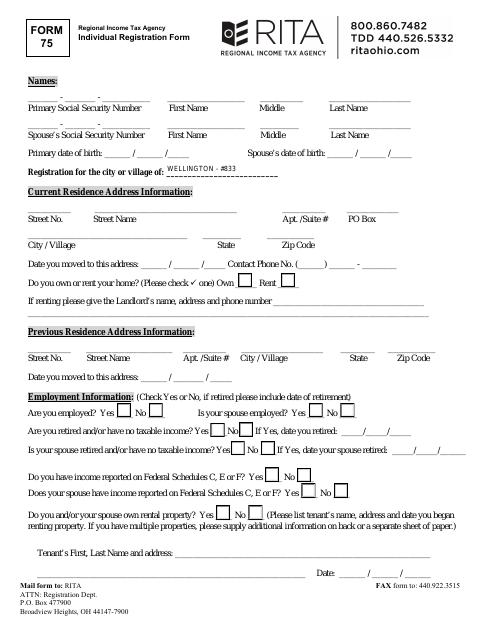 First page of the Individual Registration Form