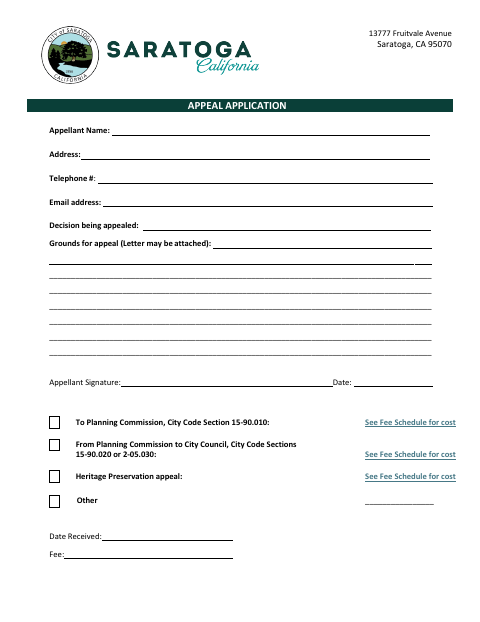 First page of the Appeal Application