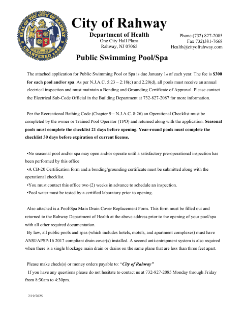 First page of the Public Swimming Pool/Spa License Application