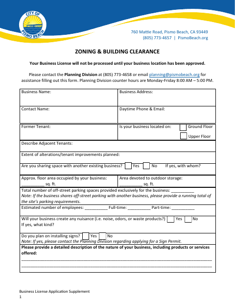 First page of the Zoning and Building Clearance