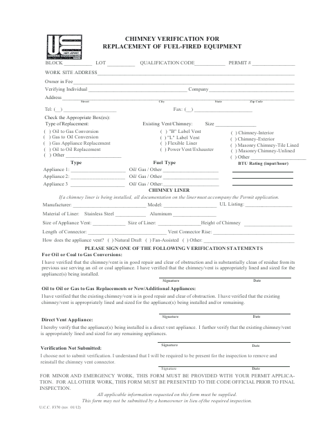 First page of the Chimney Verification for Replacement of Fuel-Fired Equipment