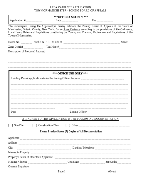 First page of the Area Variance Application