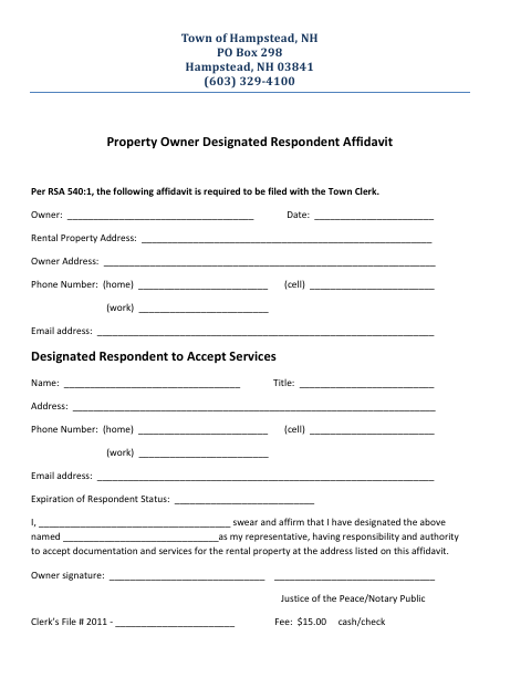 First page of the Property Owner Designated Respondent Affidavit