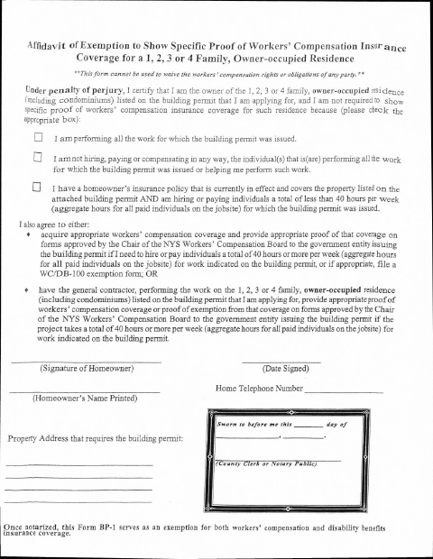 First page of the Workers’ Compensation Insurance Exemption Affidavit
