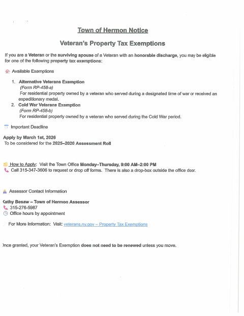 First page of the Veterans’ Property Tax Exemption Application