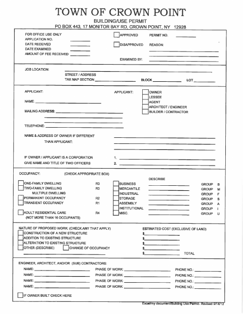 First page of the Building/Use Permit