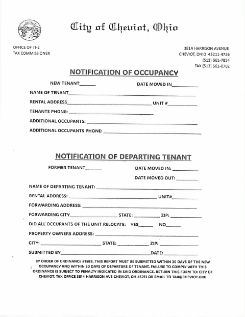 First page of the Notification of Occupancy