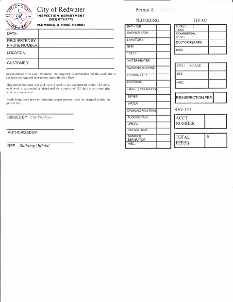 First page of the Plumbing & HVAC Permit