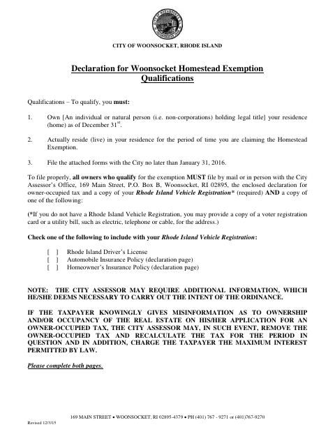 First page of the Homestead Exemption Application