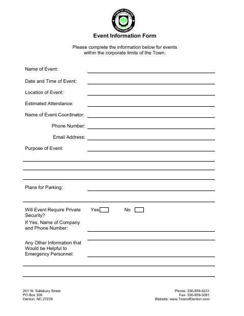 First page of the Event Information Form