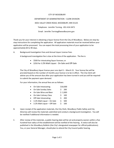 First page of the Off- and On-Sale Malt Beverage Liquor License Application