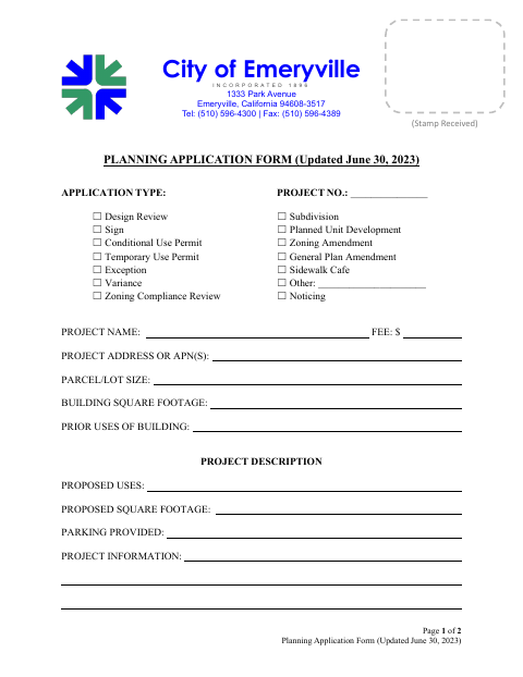 First page of the Planning Application Form