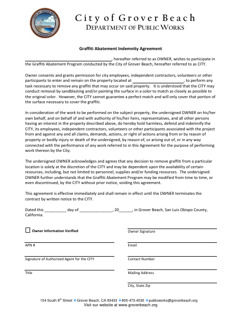 First page of the Graffiti Abatement Agreement