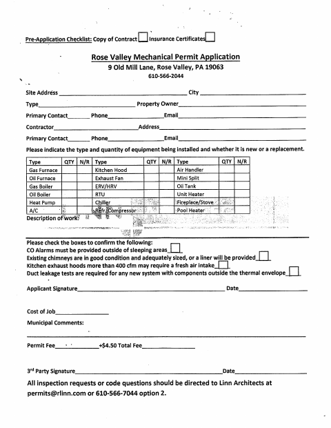 First page of the Mechanical Permit Application
