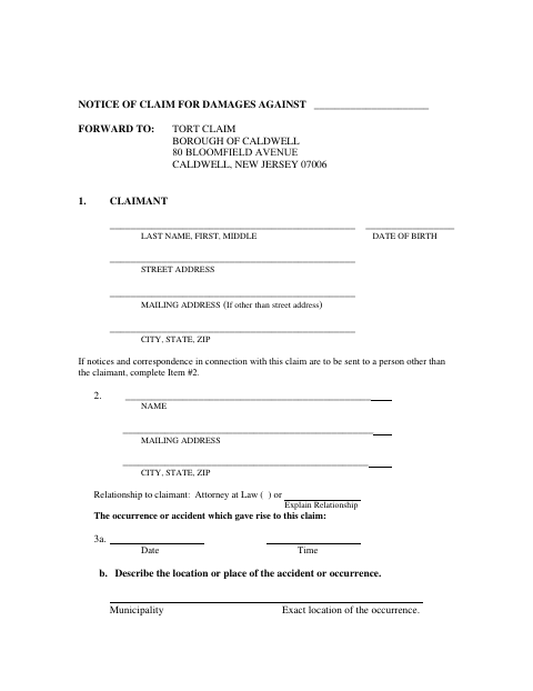 First page of the Notice of Claim for Damages Against