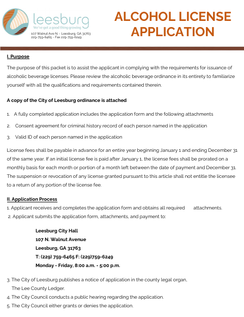 First page of the Alcohol Beverage License Application