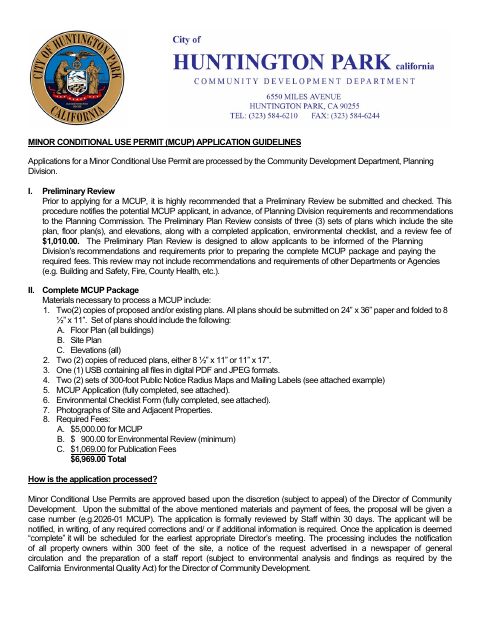 First page of the Minor Conditional Use Permit Application