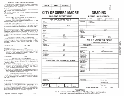 First page of the Grading Permit Application