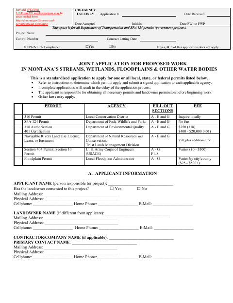 First page of the Joint Application for Proposed Work in Streams, Wetlands, Floodplains and Other Water Bodies