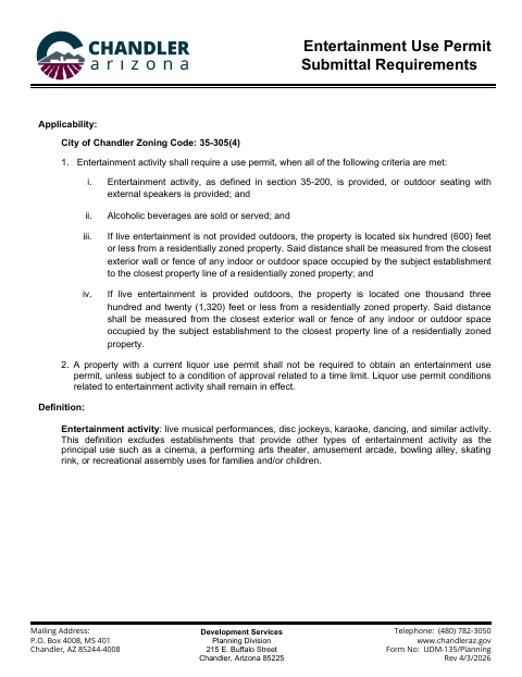 First page of the Entertainment Use Permit