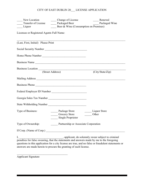 First page of the Alcohol License Application