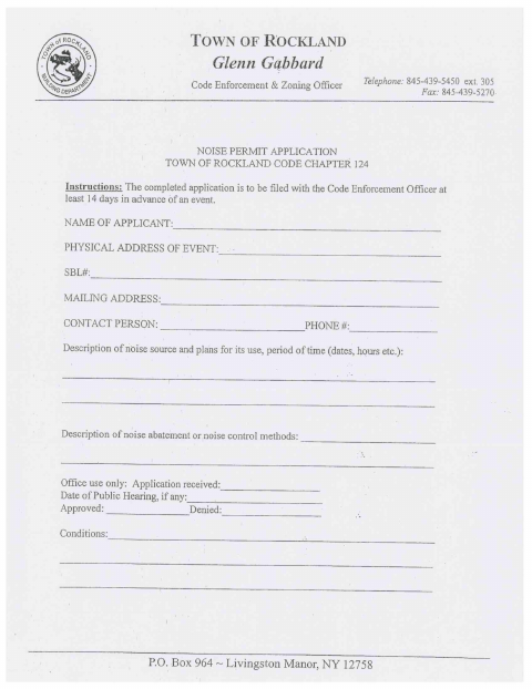 First page of the Noise Permit Application
