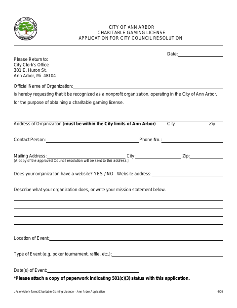 First page of the Charitable Gaming Organization Recognition Application