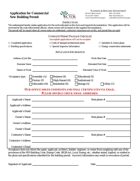 First page of the Application for Commercial New Building Permit